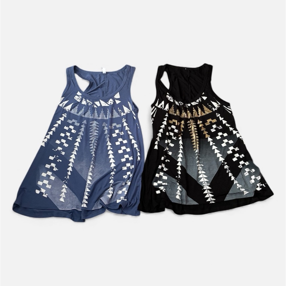 Blue and Black Tank Tops with Geometric Patterns